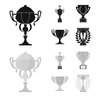 Set koleksiyonu tasarım için altın Kupası siyah, tek renkli simgeler. Kazananlar Kupası vektör simge stok web çizim.