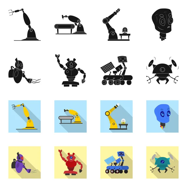 Vektorillustration von Roboter und Fabrikschild. Roboter- und Space-Stock-Symbol für das Web. — Stockvektor