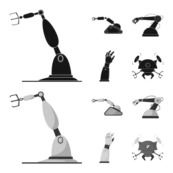 Diseño vectorial de robot e icono de fábrica. Conjunto de robot y símbolo de stock espacial para web . — Vector de stock