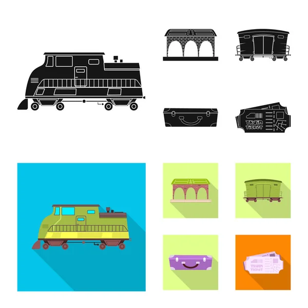 Oggetto isolato di treno e stazione simbolo. Serie di illustrazioni vettoriali del treno e del biglietto . — Vettoriale Stock