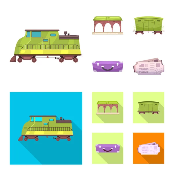 Illustration vectorielle de l'icône des trains et gares. Jeu d'illustration vectorielle de stock de trains et de billets . — Image vectorielle