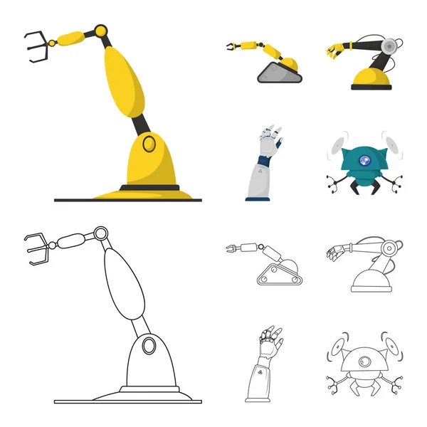 Векторный дизайн робота и заводского знака. Коллекция векторных иллюстраций робота и космоса . — стоковый вектор