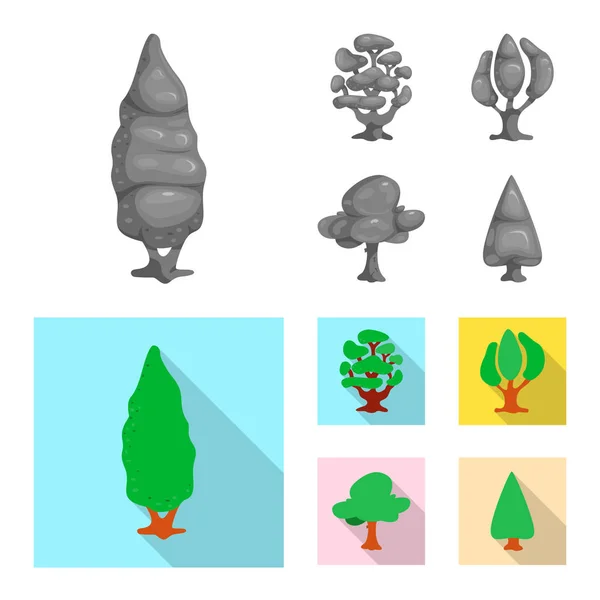 Vektor design av träd och naturen tecken. Samling av träd och krona aktiesymbol för webben. — Stock vektor