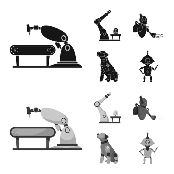 Векторная конструкция робота и заводской символ. Коллекция векторных иллюстраций робота и космоса . — стоковый вектор