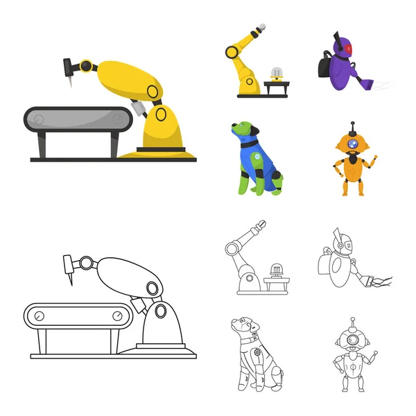 Vektorillustration av roboten och fabriken ikonen. Samling av roboten och utrymme aktiesymbol för webben. — Stock vektor