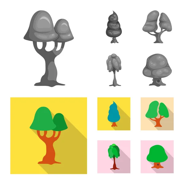 Vektor design av träd och naturen logotyp. Uppsättning av träd och krona aktiesymbol för webben. — Stock vektor