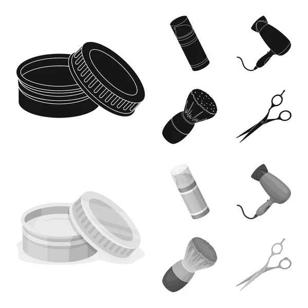 Brush, scissors, electric hair dryer and other equipment for men s hairdressing salon.Barbershop set collection icons in black,monochrome style vector symbol stock illustration web. — Stock Vector
