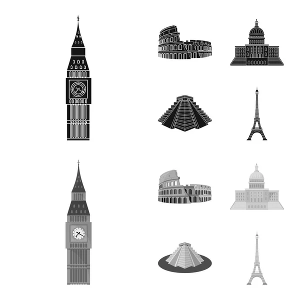 Visões de diferentes países preto, ícones monocromáticos na coleção de conjuntos para design. Famosa construção vetor símbolo web ilustração . — Vetor de Stock