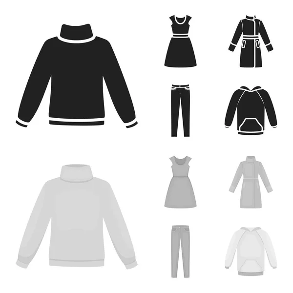 Vestido con mangas cortas, pantalones, abrigos, raglan.Clothing conjunto de iconos de la colección en negro, el estilo monocromo vector símbolo stock illustration web . — Vector de stock