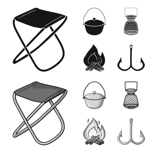 Catch, kanca, kafes, pudra. Balık tutma toplama simgeler siyah, tek renkli stil vektör simge stok çizim web içinde ayarla..