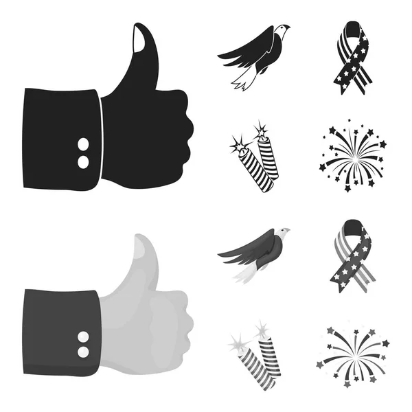 American Eagle Ribbon Salute Patriot Day Set Collection Icons Black — Stock Vector