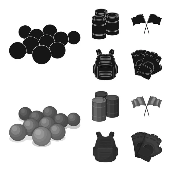 Gilet de protection, gants et autres équipements. Paintball icône unique en noir, monochrome style vectoriel symbole illustration web . — Image vectorielle