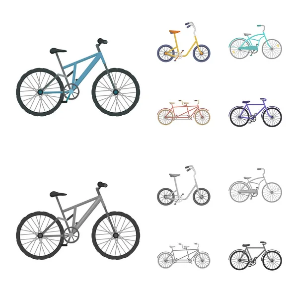 Bicicleta de los niños, un tándem doble y otros tipos.Diferentes bicicletas conjunto de iconos de la colección en la historieta, el estilo monocromo vector símbolo stock ilustración web . — Archivo Imágenes Vectoriales