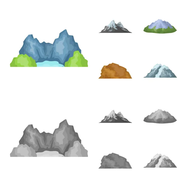 Mountains in the desert, a snowy peak, an island with a glacier, a snow-capped mountain. Different mountains set collection icons in cartoon,monochrome style vector symbol stock illustration web. — Stock Vector