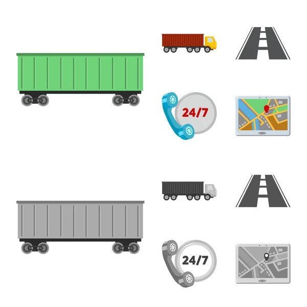 Ronda del reloj, carretera, camión, JPS.Loqistic, conjunto de iconos de la colección en la historieta, el estilo monocromo vector símbolo stock illustration web . — Vector de stock