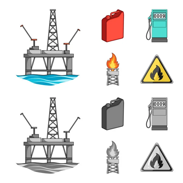 Kanister für Benzin, Tankstelle, Turm, Warnschild. Öl-Set Sammlung Symbole in Cartoon, monochromen Stil Vektor Symbol Stock Illustration Web. — Stockvektor