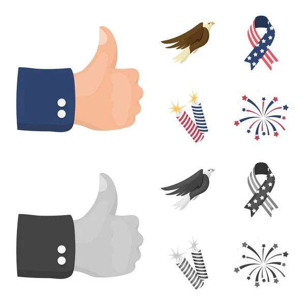 American eagle, lint, salute. De patriot s dag ingesteld collectie iconen in de tekenfilm, zwart-wit stijl vector symbool stock illustratie web. — Stockvector