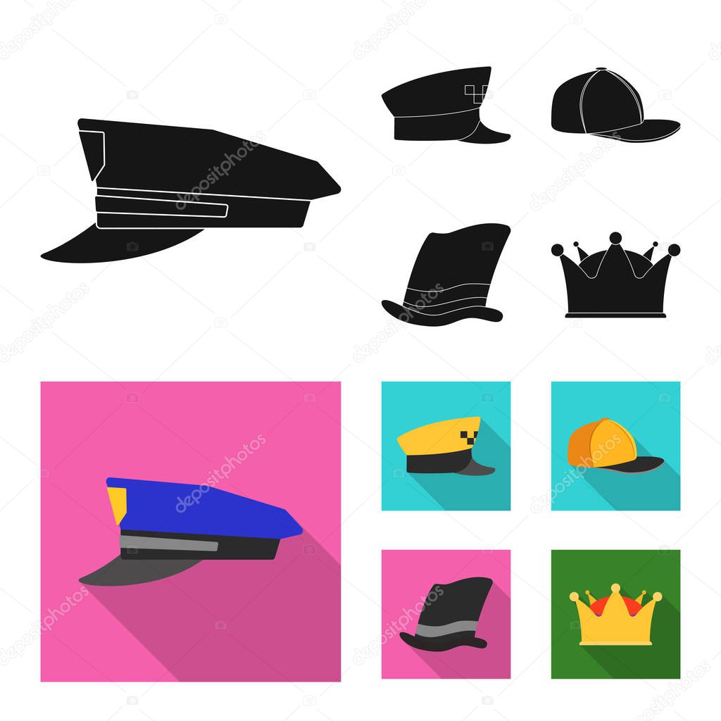 Vector illustration of headwear and cap sign. Collection of headwear and accessory stock vector illustration.