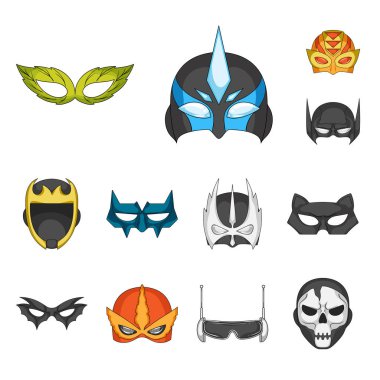 Kahraman ve maske işaret yalıtılmış nesne. Web için kahraman ve süper kahraman hisse senedi simgesi kümesi.