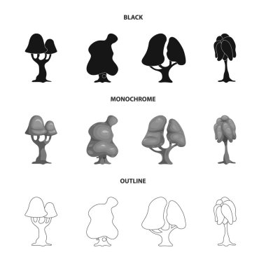 Ağaç ve doğa logo vektör tasarımı. Ağaç ve taç hisse senedi vektör çizim seti.