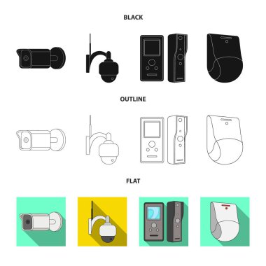 Cctv ve kamera simgesinin vektör tasarımı. Cctv ve sistem stok vektör çizim topluluğu.