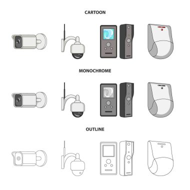 Vektör çizim cctv ve kamera simgesi. Cctv ve sistem stok vektör çizim seti.
