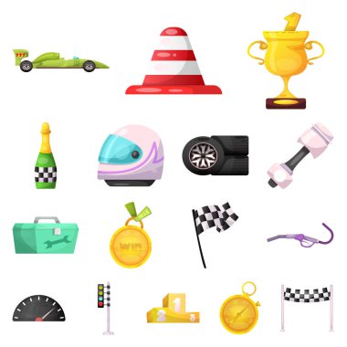 Araba ve ralli simge vektör Illustration. Araba ve yarış hisse senedi vektör çizim topluluğu.