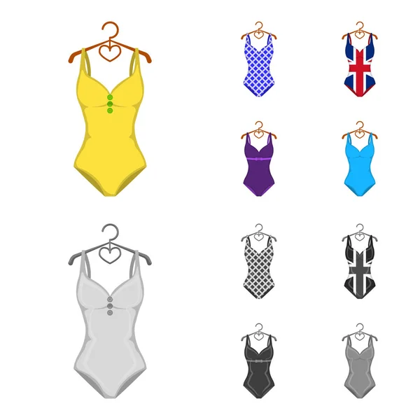 Verschillende soorten zwemkleding. Zwemkleding instellen collectie iconen in de tekenfilm, zwart-wit stijl vector symbool stock illustratie web. — Stockvector
