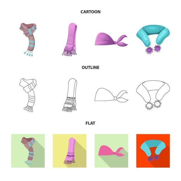 Векторная иллюстрация иконы шарфа и платка. Набор векторных иконок шарфа и аксессуаров для склада . — стоковый вектор