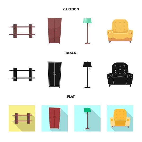 Ilustração vetorial de mobiliário e símbolo de apartamento. Conjunto de móveis e símbolo de estoque de casa para web . — Vetor de Stock