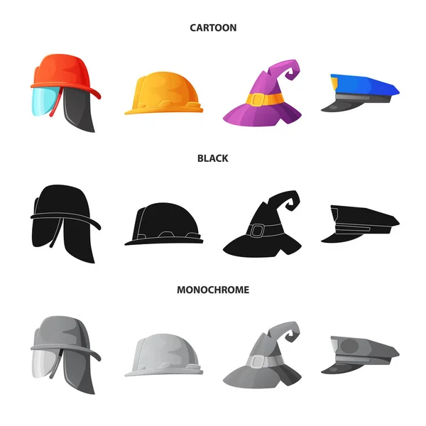 Vector ontwerp van hoofddeksels en cap symbool. Verzameling van hoofddeksels en accessoires stock vectorillustratie. — Stockvector