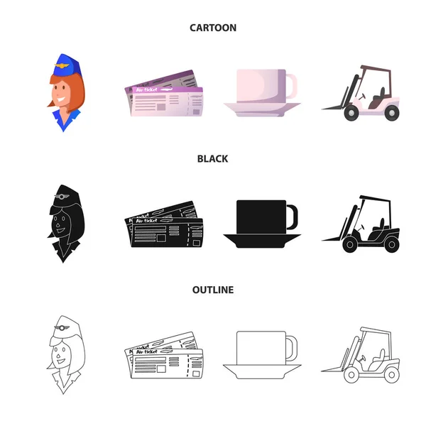 Vektorillustration des Flughafen- und Flugzeugsymbols. Set Flughafen und Flugzeug Vektor Icon für Lager. — Stockvektor