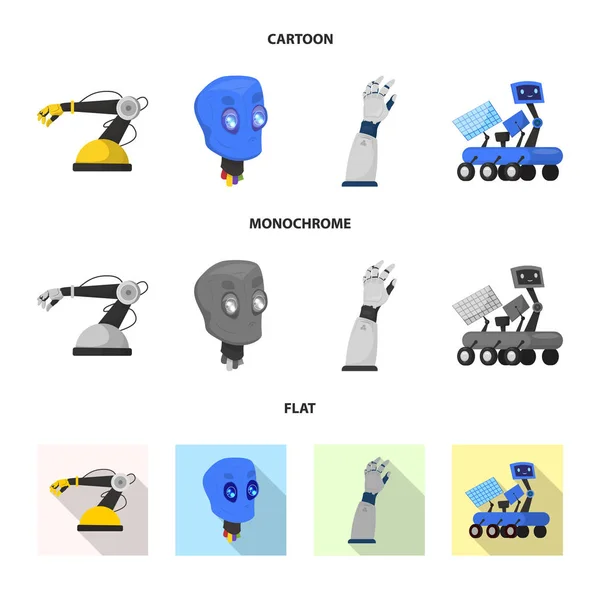 Isoliertes Roboterobjekt und Fabriksymbol. Sammlung von Roboter- und Raumfahrtvektorillustrationen. — Stockvektor