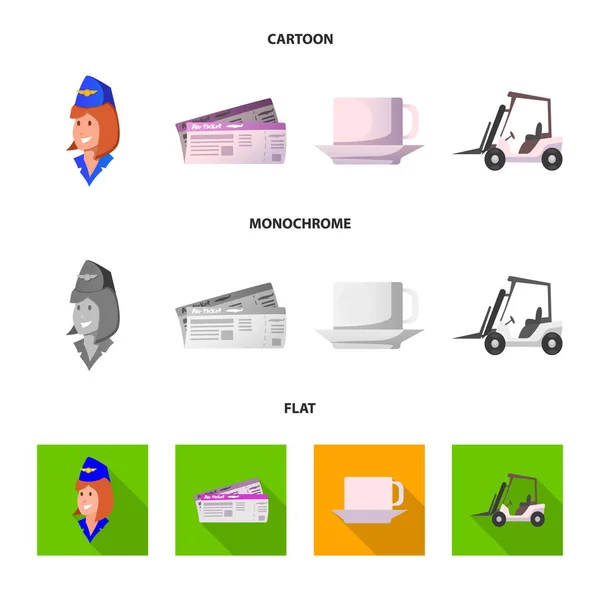 Geïsoleerde object van luchthaven en vliegtuig symbool. Set van luchthaven en vliegtuig vector pictogram voor voorraad. — Stockvector