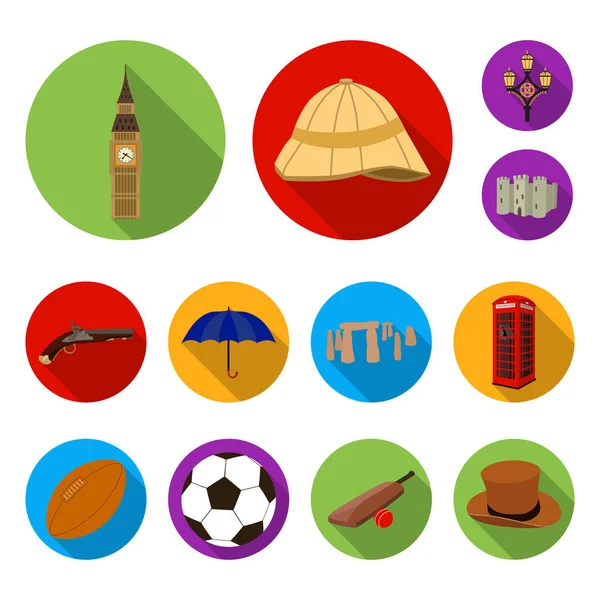 Inglaterra país iconos planos en la colección de conjuntos para design.Travel y atracciones vector símbolo stock web ilustración . — Vector de stock