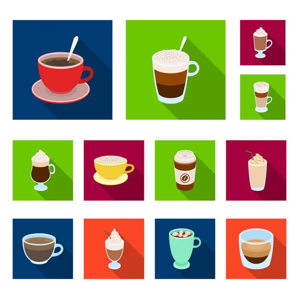 Diversi tipi di icone di caffè piatto in collezione set per il design. Caffè bevanda vettore simbolo stock web illustrazione . — Vettoriale Stock