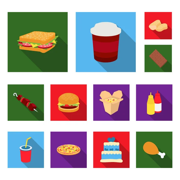 Fast-food planos ícones na coleção definida para o projeto. Comida de produtos semi-acabados vector ilustração web estoque de símbolo. —  Vetores de Stock