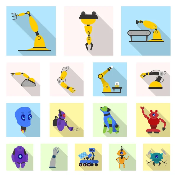 Conception vectorielle du robot et logo de l'usine. Ensemble de robot et illustration vectorielle de stock spatial . — Image vectorielle