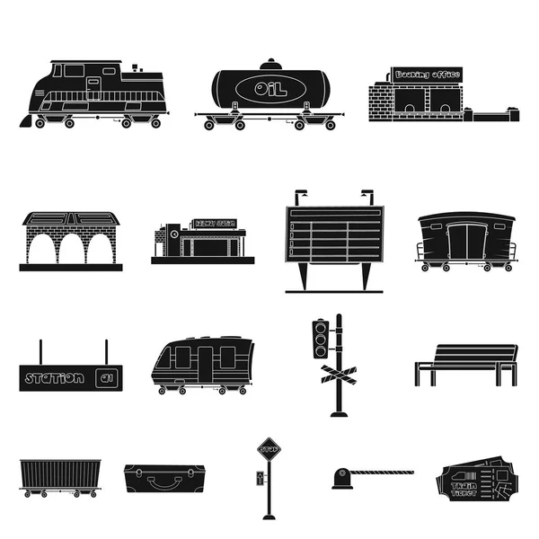 Vector design of train and station icon. Set of train and ticket vector icon for stock. — Stock Vector
