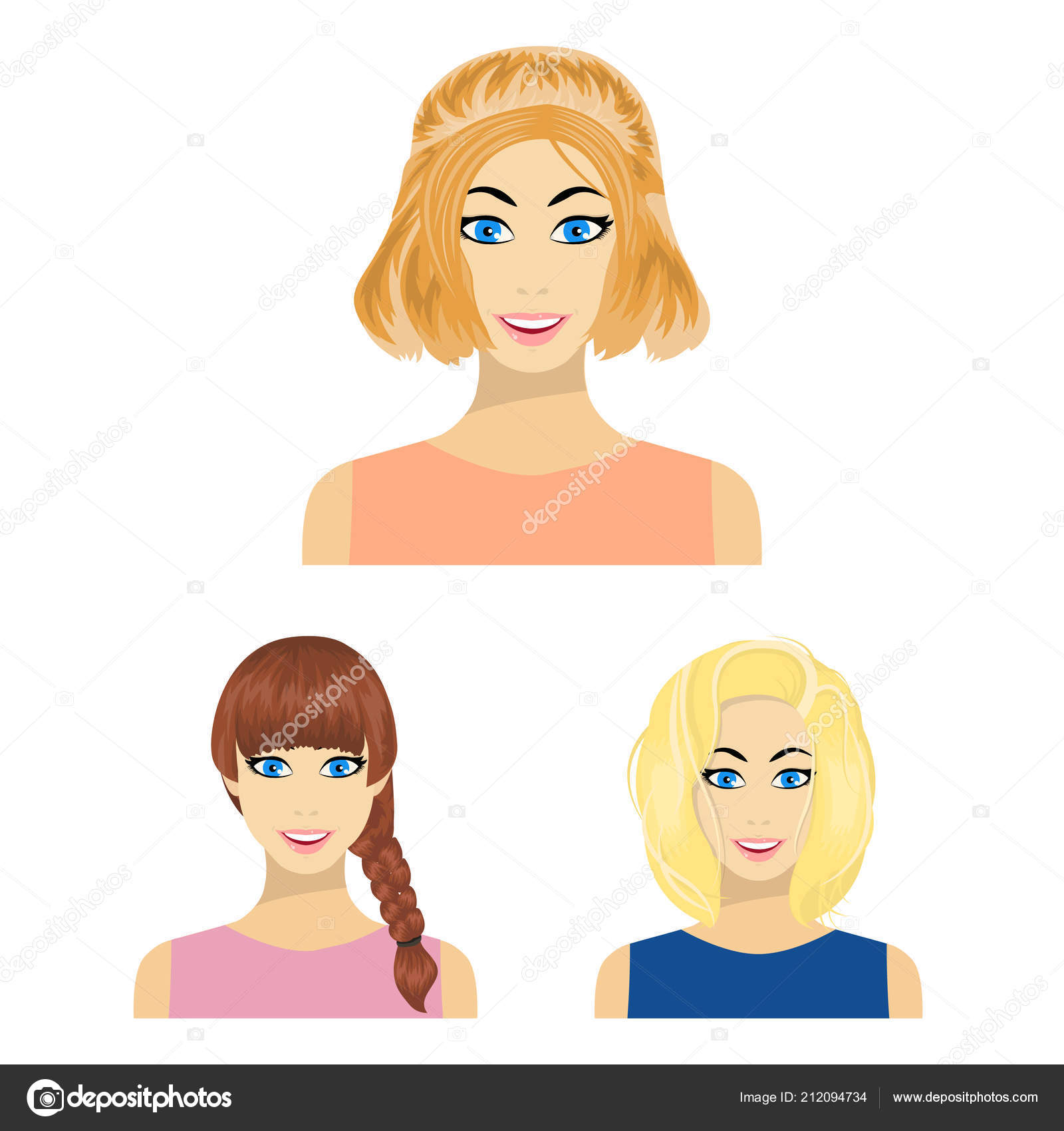 Types Of Female Hairstyles Cartoon Icons In Set Collection For