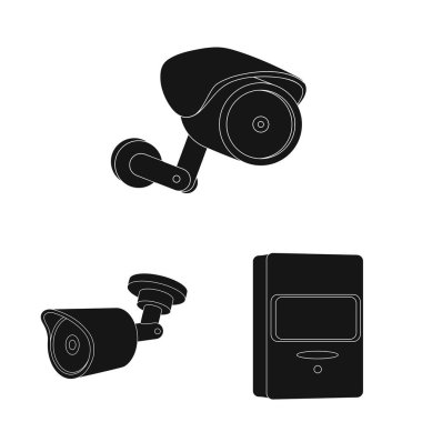 Cctv kamera simgesi yalıtılmış nesne. Web için cctv ve sistem hisse senedi simgesi kümesi.