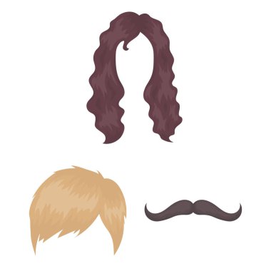 Bıyık ve sakal, saç set koleksiyonu tasarım için simgeleri karikatür. Şık saç kesimi vektör simge stok web çizimi.