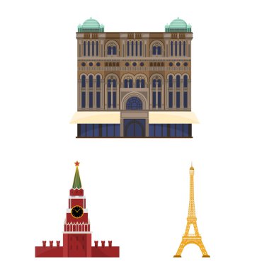 Farklı ülkelerin sights set koleksiyonu tasarım için simgeleri karikatür. Ünlü bina sembol stok web illüstrasyon vektör.