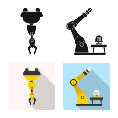 Robot ve fabrika simge vektör tasarımı. Robot ve uzay hisse senedi vektör çizim topluluğu.