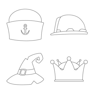 Şapkalar ve kap işareti yalıtılmış nesne. Şapkalar ve aksesuar hisse senedi vektör çizim koleksiyonu.