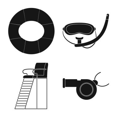 Havuzu ve yüzme işaret illüstrasyon vektör. Hisse senedi için havuz ve etkinlik vektör simge topluluğu.