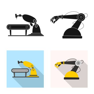Robot ve fabrika işareti vektör tasarımı. Robot ve uzay hisse senedi vektör çizim topluluğu.