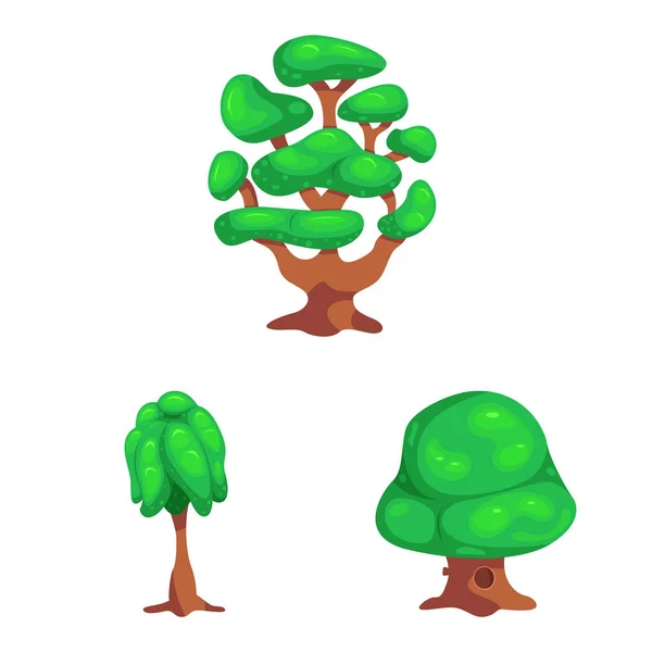 Progettazione vettoriale di albero e icona della natura. Raccolta di albero e corona stock simbolo per il web . — Vettoriale Stock