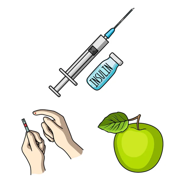 Diabetes iconos de dibujos animados en la colección de conjuntos para el diseño. Tratamiento de la diabetes vector símbolo stock web ilustración . — Vector de stock