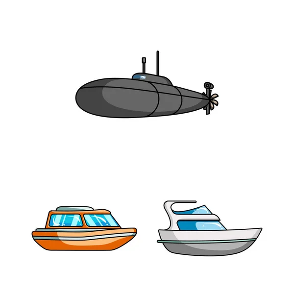 Карикатурные иконы водного и морского транспорта в наборе коллекции для дизайна. Разнообразие лодок и кораблей векторные символы веб-иллюстрации . — стоковый вектор